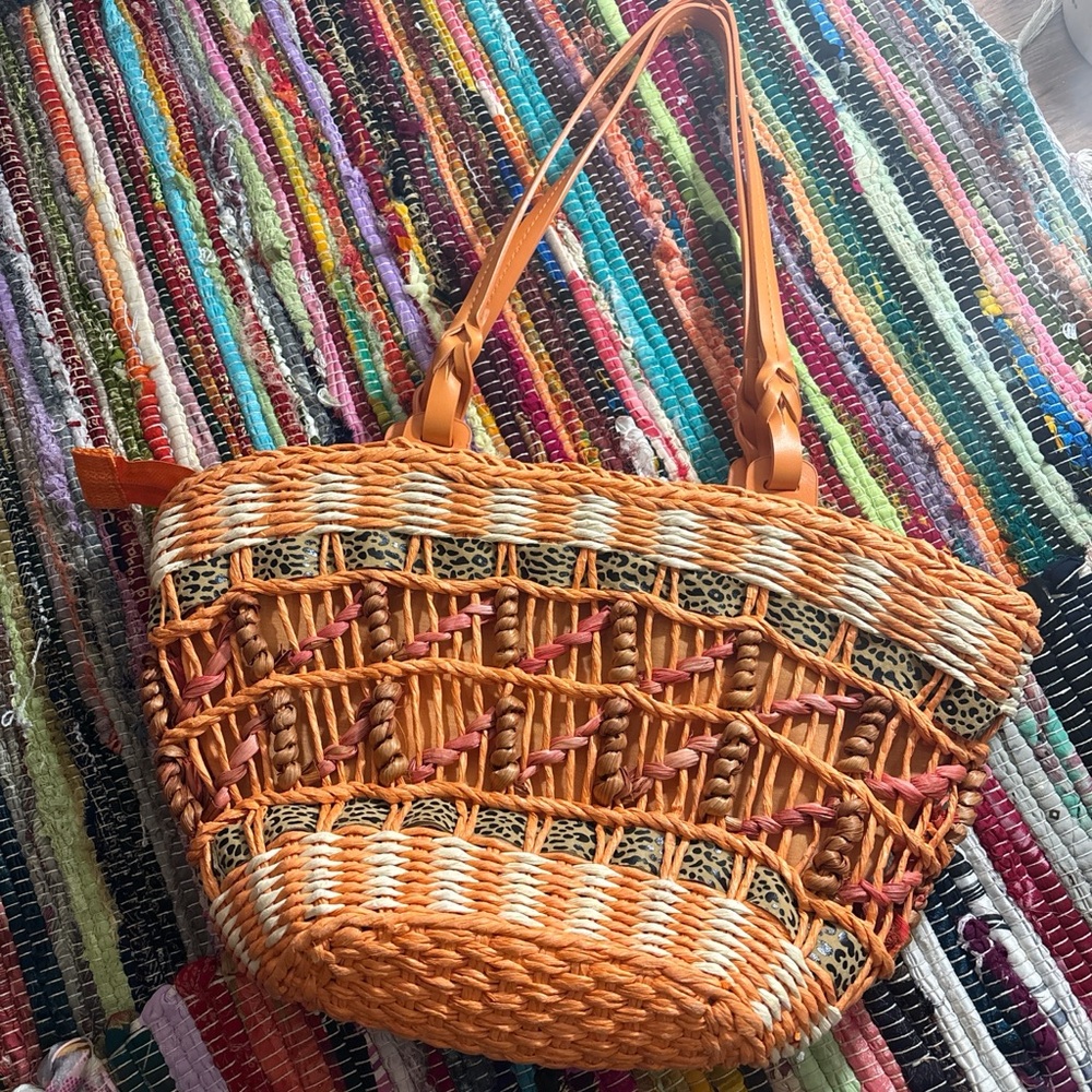 Artisan Woven Tote Bag - Orange and Tan